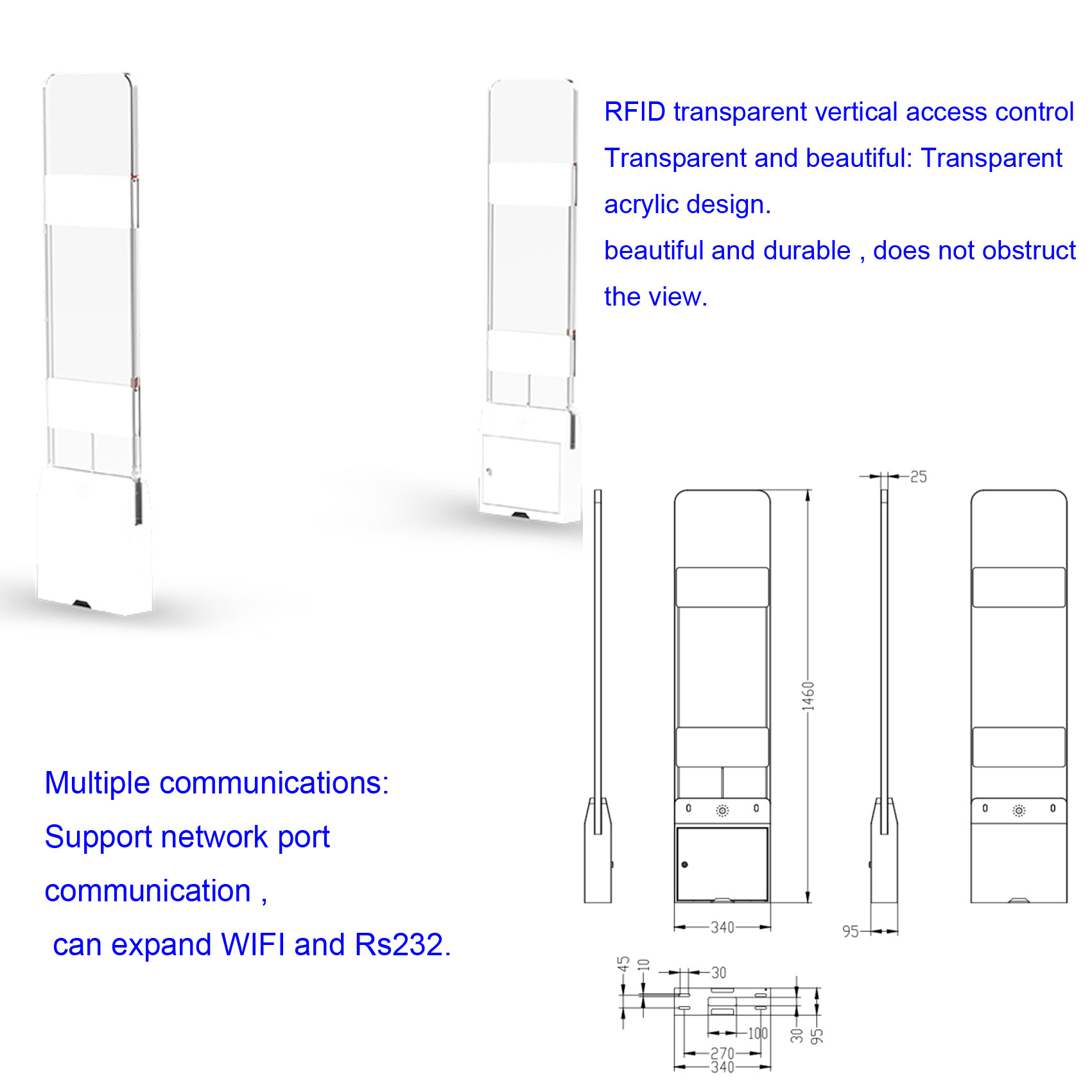 Ultra thin UHF RFID transparent vertical Gate Reader access control